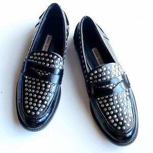 Zara Black Loafers with Silver Stud Detailing